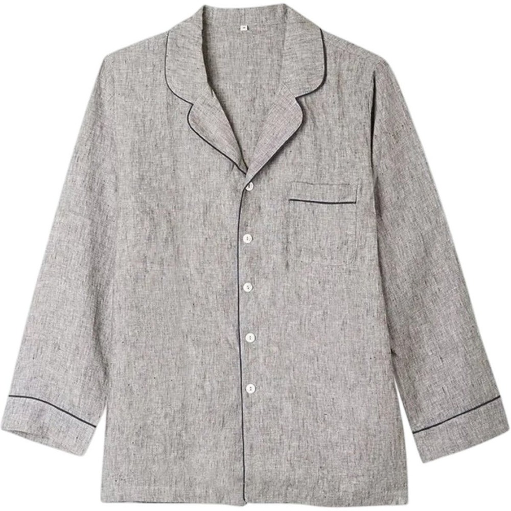 Piglet in Bed Women Linen Pyjama Shirt Large Grey Sleep Top Substantial Comfy
